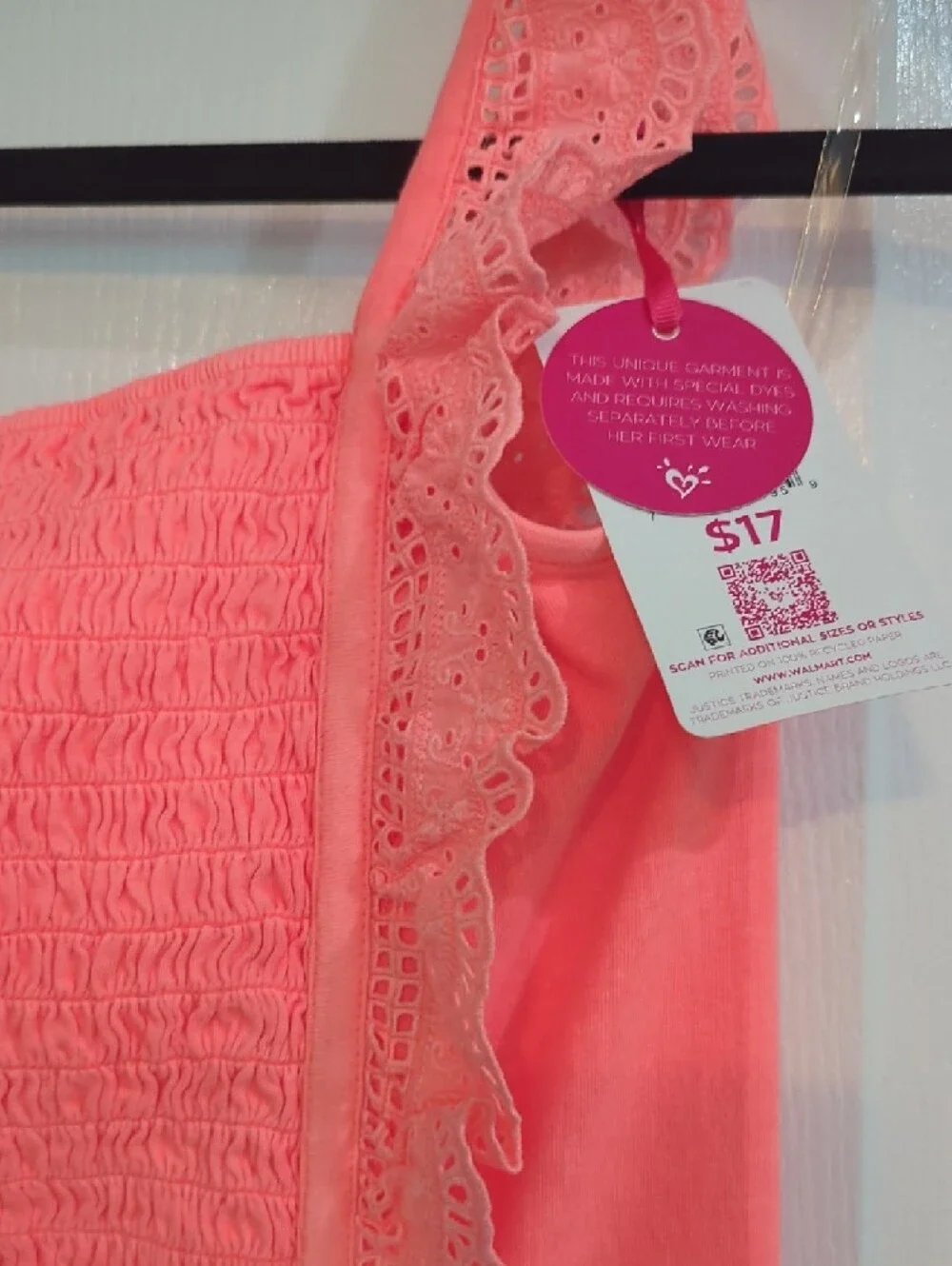 Justice Coral Ruffle Smocked Tank Top Sz XL 16/18